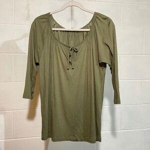 Soft Joie Women Blouse XSMALL Olive Green Tie Front 3/4 Sleeve Cotton Blend City